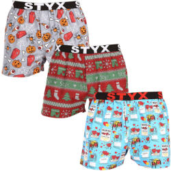 Styx 3PACK férfi bő szárú boxeralsók Styx art sportos gumipánt többszínű (3B16826) S