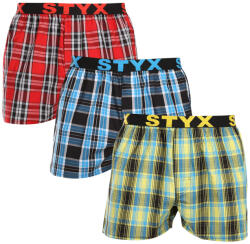 Styx 3PACK férfi bő szárú boxeralsók Styx sportos gumipánt többszínű (3B102123) XL
