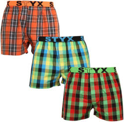 Styx 3PACK férfi bő szárú boxeralsó Styx sportos gumipánt többszínű (3B092638) M