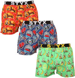 Styx 3PACK férfi bő szárú boxeralsó Styx art sportos gumipánt többszínű (3B13946) XL