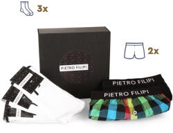 Pietro Filipi Férfi ajándék szett 2PACK bő szárú boxeralsók és 3PACK fehér sportzokni Pietro Filipi (3PG0V1) L