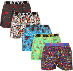 Styx 5PACK férfi bő szárú boxeralsók Styx art sportos gumipánt többszínű (5B1391023) L