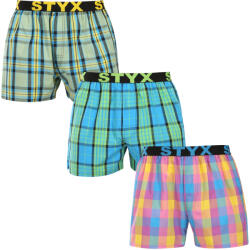 Styx 3PACK férfi bő szárú boxeralsó Styx sportos gumipánt többszínű (3B110103) S