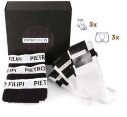 Pietro Filipi Férfi ajándékkészlet 3PACK boxeralsó és 3PACK fehér sportzokni Pietro Filipi (6PAOV1) XL