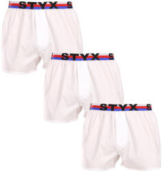 Styx 3PACK férfi bő szárú boxeralsók Styx sportos gumipánt fehér tricolor (3B2061) XL