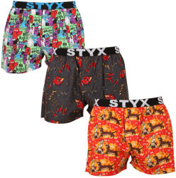 Styx 3PACK férfi bő szárú boxeralsók Styx art sportos gumipánt többszínű (3B15245) M