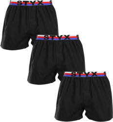 Styx 3PACK férfi bő szárú boxeralsó Styx sportos gumipánt fekete tricolor (3B1960) XXL