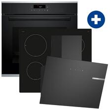 Bosch HBG272EB3 Serie 4 Beépíthető sütő+Bosch PUG61RAA5E Beépíthető indukciós főzőlap+Bosch DWK65DK60 Falra szerelhető páraelszívó