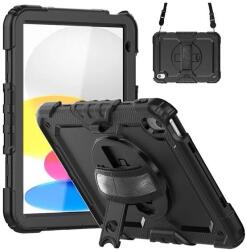 Gigapack defender műanyag tabletvédő, ütésállóság, kitámasztó, 360° + kézpánt, vállpánt, fekete, kompatibilis: Apple IPAD 11, 2025, / IPAD 10.9, 2022 (GP-149259)