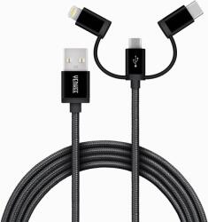YENKEE YCU 400 USB-A apa - Micro USB/USB-C/Lightning apa 2.0 Adat és töltőkábel - Fekete (1m) (YCU 400 BK 3V1) (YCU400)