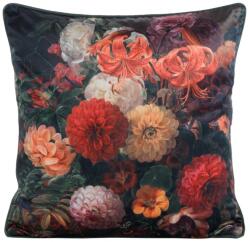 Eurofirany Dekoratív párnahuzat VELVET 45x45 Eurofirany sötétzöld narancssárga dáliák virágai (452368)