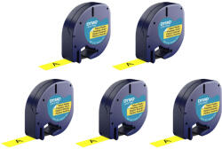 DYMO Set 5 etichete din plastic galben DYMO LetraTag 12 mm pentru identificare vizibila, depozitare si organizare S0721620 (91202S5)