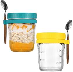 Quasar & Co 2 db-os pohár készlet, Quasar & Co. , teáskanál, reggelire/snackre/snackre, üveg/PP/rozsdamentes acél/fa, sárga/türkiz (43041208)