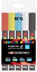 M&G Set marker cu vopsea acrilica, varf rotund, 2 mm, 5 culori/set, M&G APL976D8
