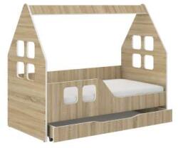 Wooden Toys Hangulatos Házikó Gyerekágy Sonoma 140 x 70 cm Matraccal És Ágyneműtartóval - Balos