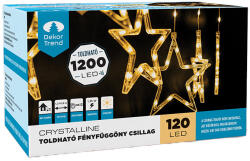 DekorTrend Crystalline Toldható LED Csillag Fényfüggöny, 120 x 80 cm, 120 Db Meleg Fehér LED, Átlátszó Kábel