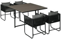 AOSOM 5 részes kerti étkezőgarnitúra szürke-fekete étkezőgarnitúra kerti bútor szett