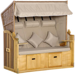 AOSOM Polirattan strandszék 3 személyes heverő dönthető háttámlával bézs 150x79x160 cm kerti kuckó strandfotel