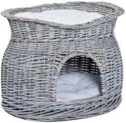 AOSOM Macskafekhely 56x37x40 cm macskaágy rattan kosár párnával kétszintes szürke fekvőhely