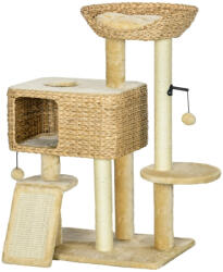 AOSOM Macska kaparó 60x40x98 cm kaparófa natúr többszintes macskabútor macskaház
