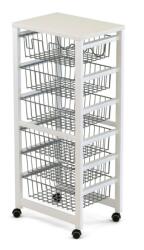  Arredamenti Italia, Gustavo mobil tárolókocsi, 102x46 cm, 6 kihúzható kosár, palacktartó, csúszásmentes kerekek, bükkfa szerkezet, hatékony tárolás, praktikus és elegáns design, fehér