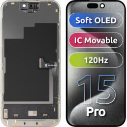 MP Piese si componente Display cu Touchscreen MP compatibil cu Apple iPhone 15 Pro, cu Rama, Versiune Soft OLED FHD 120Hz IC Movable, Negru (dis/mp/ai15p/cu/ve/ne) - vexio
