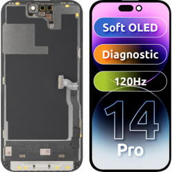 MP Piese si componente Display cu Touchscreen MP compatibil cu Apple iPhone 14 Pro, cu Rama, Versiune Soft OLED FHD 120Hz Diagnostic, Negru (dis/mp/ai14pd/cu/ve/ne) - vexio