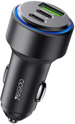 YESIDO 2x USB-C + USB-A PD QC3.0 încărcare rapidă inel luminos LED cip inteligent de control al temperaturii 60W Negru (KF2355104) - vexio