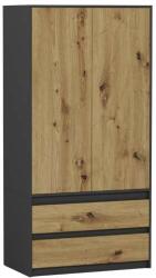 Mobene Gardróbszekrény B9 2 Ajtós - 2 Fiókos , Antracit - Artisan Tölgy