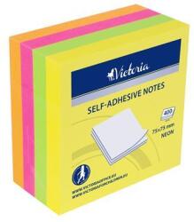 VICTORIA Bloc de notițe autocolante, 75x75 mm, 400 de foi, VICTORIA OFFICE, neon LV757575N4 (LV7575N4)