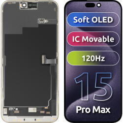 MP Piese si componente Display cu Touchscreen MP compatibil cu Apple iPhone 15 Pro Max, cu Rama, Versiune Soft OLED FHD 120Hz IC Movable, Negru (dis/mp/ai1/cu/ve/ne)