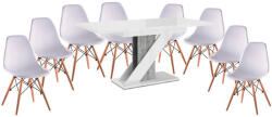 Proda Maasix WGS Étkezőszett - 8 Személyes, Fehér Didier Székekkel, Szürke/Magasfényű Fehér (CA0011)