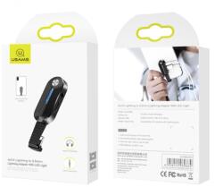 USAMS SJ358LN01 Ligtning + Jack adapter LED világítással fekete (1343866) (SJ358LN01) (SJ358LN01)