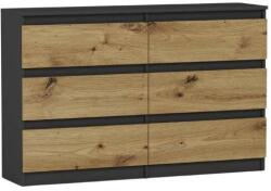  Komód 6 Fiókos 120 cm R120 - Antracit - Artisan Tölgy