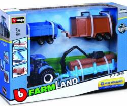 Bburago 2025new Bburago 10cm Set cadou tractor de fermă - New Holland T7.315 HD cu 3 remorci (BB31702)