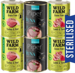 Wild Farm WILD FARM Premium Grain Free + Piper - gabonamentes táplálék ivartalanított macskáknak, 6 x 400 g