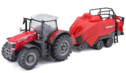 Bburago 2025online Tractor agricol Bburago 1: 50 Massey Ferguson 8740S + dispozitiv de ridicare a presei de balotat (BB31667)