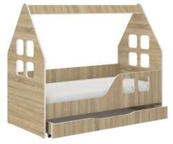 Wooden Toys Hangulatos Házikó Gyerekágy Sonoma 140 x 70 cm Matraccal És Ágyneműtartóval - Jobbos