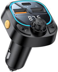YESIDO Modulator FM Bluetooth 5.3 Modulator FM USB-C + USB-A Y70 15W Negru