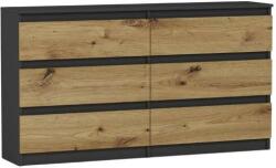  Komód 6 Fiókos 140 cm- R140 Antracit - Artisan Tölgy