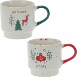 4home Set de 2 căni stivuibile din ceramică Let ItSnow/Xmas 350 ml