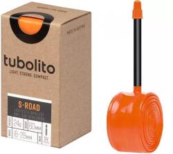 Tubolito S-Tubo Road 622 x 18-28 (700 x 18-28C) országúti TPU belső gumi, ultrakönnyű, FV60 (60 mm hosszú fekete presta szeleppel), 24g, narancssárga gumi