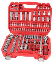 Extol dugókulcs klt. , CV. , racsnis 45fog ; 1/4″ és 1/2″, 110db, 4-32mm, 32db bit(lapos, kereszt, imbusz, torx), gyertyakulcs (8818338)