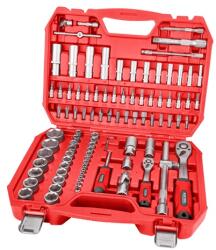 Extol dugókulcs klt. , CV. , racsnis 45fog ; 1/4″ és 1/2″, 94db, 4-32mm, 32db bit(lapos, kereszt, imbusz, torx), gyertyakulcs16&21 (8818337)