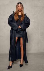 Prettylittlething Fekete Klasszikus Ökobőr Kabát Derékban Megkötős Prettylittlething Xs