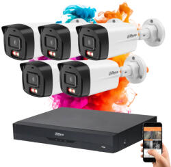 DAHUA 5 biztonsági kamerás IP kamera rendszer 4MP színes éjszakai képpel (DAHUA-IP-4MP-B1E49-05)