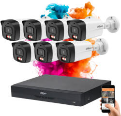 DAHUA 7 biztonsági kamerás IP kamera rendszer 4MP színes éjszakai képpel (DAHUA-IP-4MP-B1E49-07)