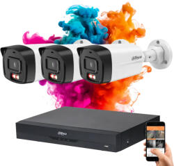 DAHUA 3 biztonsági kamerás IP kamera rendszer 4MP színes éjszakai képpel (DAHUA-IP-4MP-B1E49-03)