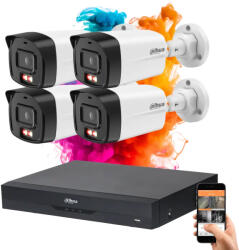 DAHUA 4 biztonsági kamerás IP kamera rendszer 4MP színes éjszakai képpel (DAHUA-IP-4MP-B1E49-04)