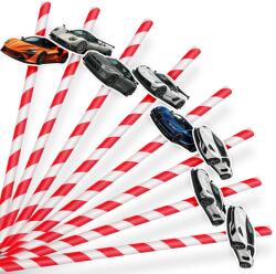  Papír Szívószál Szülinapi Dekoráció Szuper Autók 8 db (SŁOMKI LEGAL NR 3)